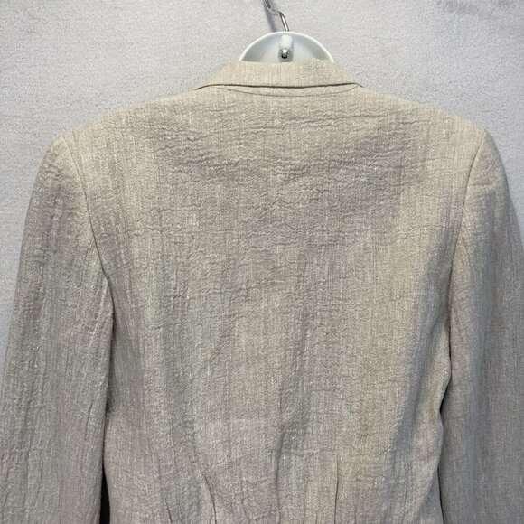Vintage Emil Rutenberg Collection Linen Blazer Womens 8 Tan Ruffle Collar USA - Picture 13 of 16